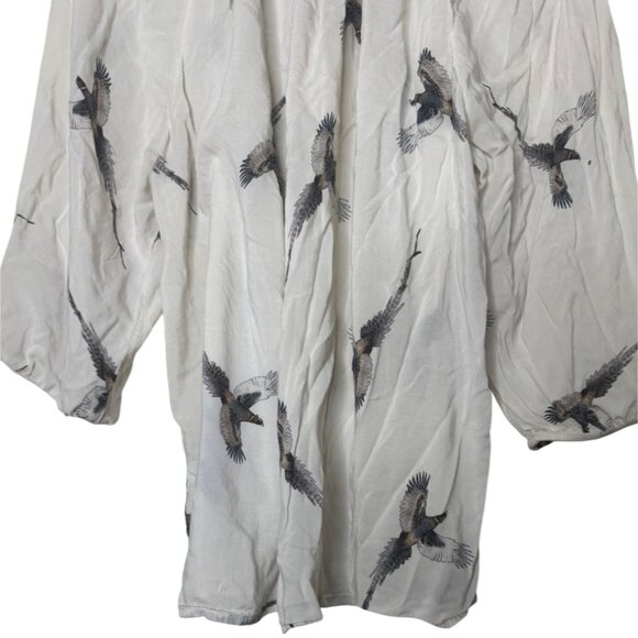 Karen Kane 1X Ivory Bird Print Peasant Blouse 3/4 Sleeve Flowy Boho Top - Picture 8 of 9